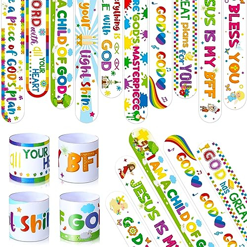 Frienda 40 Pcs Bible Verses Religious Christian Slap Bracelets for Kids VBS Jesus Love You Wristband Inspirational Motivational Nativity Slap Bracelet Sunday School Supplies He Is Risen(Inspirational)
