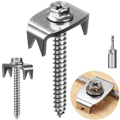 Fence Staples, Insaga 304 Stainless Steel Fence Nails for Softwood, Reusable Wire Fence Staples Screws for Mesh and Woven Fencing, 100pcs Fence Fasteners with Wire Fixer Hold Wire Firmly