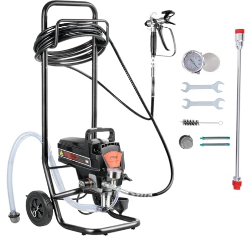 VEVOR Système de Peinture par Pulvérisation 950 W 3000 PSI Pulvérisateur sans Air avec Chariot Pistolet de Peinture avec Tuyau 15 m 2 L/Min pour Peinture Intérieure Extérieure Fournitures Clôtures