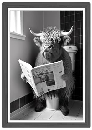 Zamety WC Deko-Schottische Hochland Kuh, A4 Toilette Badezimmer Deko Bild | Bilder Schwarz Weiß ohne Rahmen, Poster Wanddeko Badezimmer, Baddeko, Lustiges Geschenk