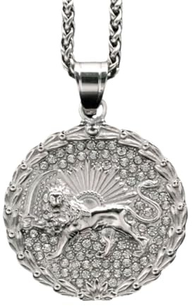 Cernomal Iranische Nationalkarte-Anhänger-Halskette – Patriotisches Löwenmuster-Charm-Anhänger-Halskette, Ich Stehe Mit Iranischem Schmuckzubehör Für Damen Und Herren, Weiß, Lang: 50 Cm