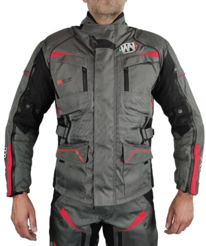 WinNet Giacca Giubbotto UOMO in cordura anti acqua pioggia vento impermeabile da per moto 3 strati 4 stagioni con protezioni omologate C.E. (L)