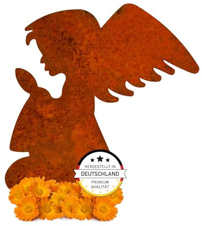 EXTRAVAGANT® Grabschmuck Engel wetterfest Grabdeko Metall Stahl Rost Edelrost Grabdekoration Friedhof Gedenkstecker Grabstecker Friedhofsdeko langlebig Gedenkschild Haustier Fellnase