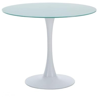 MAESTRO FERRETERO MF - Mesa de Comedor de Diseño Modelo Tul (TO) - Estructura en Metal, Tapa de Cristal Templado Blanco 90 cms de diámetro -