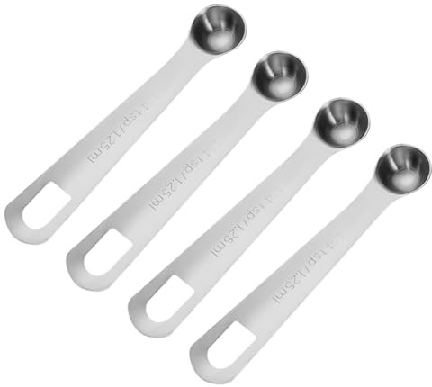 FSSTUD 4 Pcs Mini Stainless Steel Measuring Spoon Small Measure Teaspoon Tiny Kitchen Measure Spoon Cooking Measuring Scoop Long Handle Measure Scoop for Spice Powder 1.25ml
