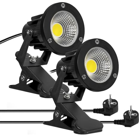 Milpoel COB LED Strahler mit Klemme, 7W, 3m Kabel, IP65 Wasserdicht, Außen- & Innenbeleuchtung (Kaltweiß, 2)