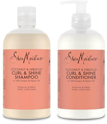 SheaMoisture Shampooing et Après-shampooing pour cheveux épais et bouclés Noix de Coco et Hibiscus Shampooing 1 x 384 ml, Après-shampooing 1 x 384 ml - 2 articles