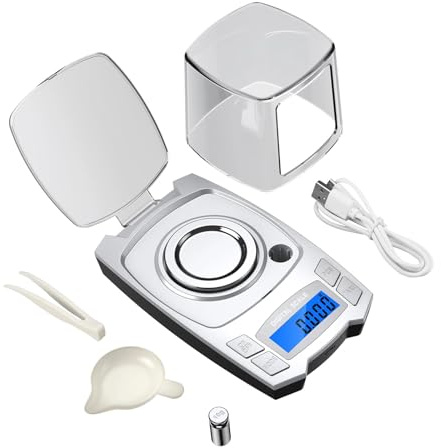 Bilancia digitale, Bilancia LED portatile, 0.001g Bilancia Elettronica di Precisione 100g/50g Ricarica USB Pesatura Digitale Bilancia for Gioielli Bilancia da Laboratorio Portatile Peso Milligrammo El