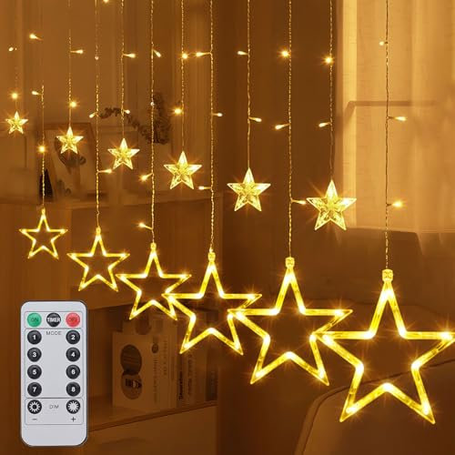 Ninonly LED Lichtervorhang Lichterkette, 126 LED Sterne Weihnachten Lichterkette, 8 Modi Lichterkette Aussen Wasserdicht, Batteriebetrieben Lichtervorhang für Innen Fenster Balkon Weihnachten Deko