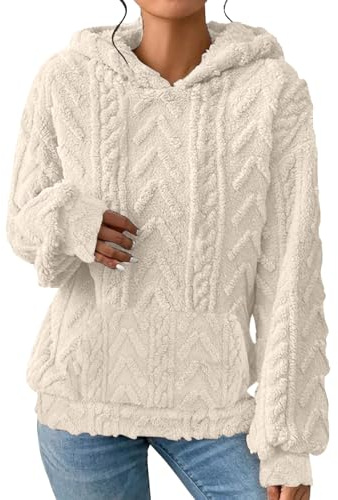 Order Placed Me 2024 Sweatshirts for Women UK Clearancee Women's 2024 Winter Solid Fuzzy Lined Long Sleeve Hoodies Flannel Thermal Pullover Christmas Clearance Items (Beige, M)