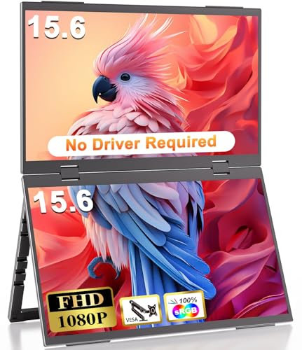 CUIUIC Dual Portable Monitor 15.6 Zoll - Tragbarer Monitor für Laptop Screen Extender 1080P, Faltbarer Triple Monitor mit Stand & VESA, Mobiler Bildschirm für Laptop, PC, Xbox, PS5, Handy