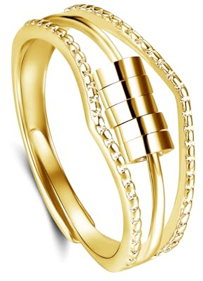 Estrellique 925 Sterling Silber Angst Ring, Silber Anxiety Fidget Rings, 5 Kugeln Spinner Ring für Anxiety Damen Man Mädchen, Offen Einstellbar Anti Stress Dekompressionsringe, Silber Anti-Angst-Ring