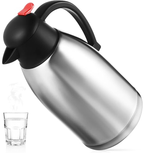 Carafe isotherme de 2 litres en acier inoxydable à double paroi avec bouton pression sur le dessus pour café, thé, eau, boissons chaudes et froides
