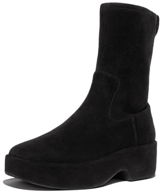 Fitflop F-luma Stretch Suede Demi-Wedge Mid-Calf Boots, Botas Cortas al Tobillo Mujer, Todo Negro, 41 EU