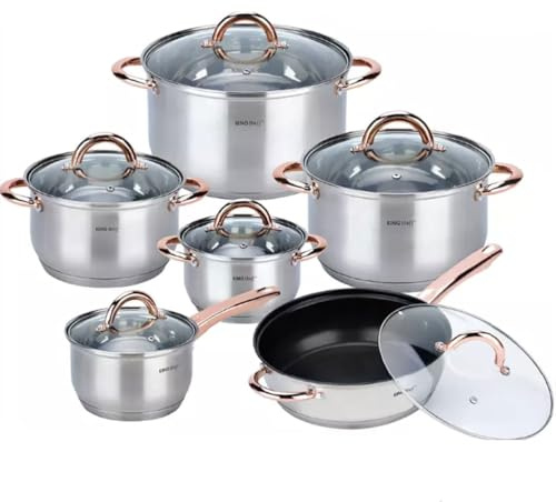 KINGHOFF KH-1765 - Batería de cocina (12 piezas, acero inoxidable), color oro rosa