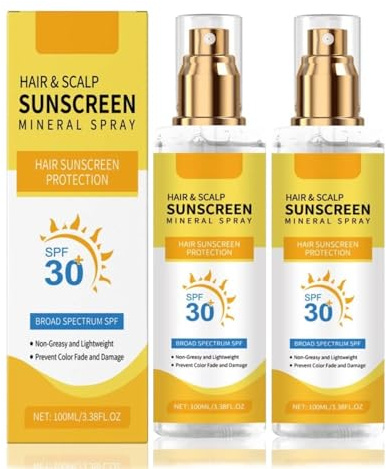 Hair & Scalp Sunscreen SPF30, Hair & Scalp Sun Protection Spray, Hair Sun Protection Spray, Mineral Sunscreen Sprays, Non-Greasy UV Protection, Prevent Hair Color Fade/Dryness, for Hiking/Beach (2)