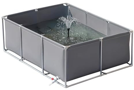 uofgcru Laghetto da Giardino Esterno,Piscina Rettangolare sopra Terra,Rivestimenti per Laghetti con Telaio in Acciaio Inossidabile,Stagni in Tela in PVC con Valvola di Scarico(Grey-1×1×0.5m)