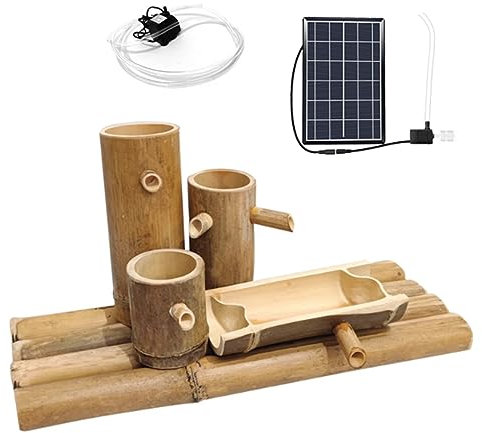 Fontana solare in bambù – 80 cm, decorazione da giardino autoportante Zen per patio e cortile, design in bambù fortunato, decorazione creativa e serena per il tuo spazio all'aperto