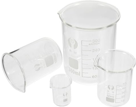 LABRIMP 4pcs Borosilicate Glass Beaker Set with Spout 10ml, 50ml, 100ml, 300ml Measuring Cups for Laboratory and Chemistry Experiments High Borosilicate Lab Glassware for Scientific Measurement