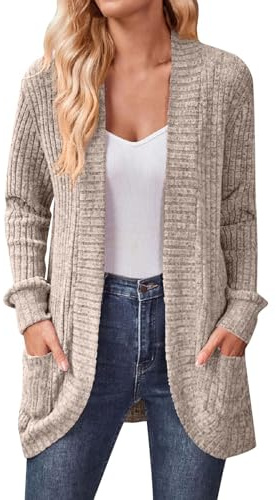 Chaqueta Otoño Mujer Chaqueta Fina Mujer Mangas Largas Casual Rebeca Corta Cardigan Ancho Ligero Calada Lana Encaje Ropa 2#Caqui L