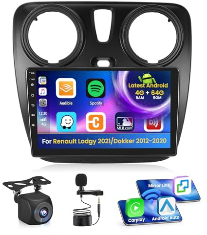 Inefala 4+64G Stereo para Renault Lodgy 2021/Dokker 2012-2020 Android 15 con Wireless Carplay y Android Auto, 9'' Radio Pantalla con Bluetooth 32EQ GPS FM/RDS SWC AHD Cámara Inversa