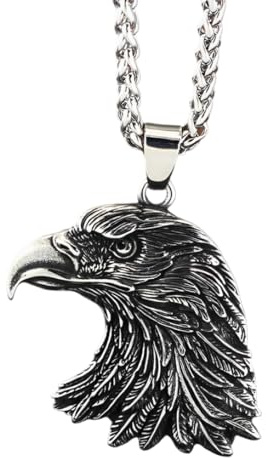 Colgante de cabeza de águila calva para hombre, collar de halcón de águila vikinga, joyería patriótica de animales para hombre, collar de halcón punk