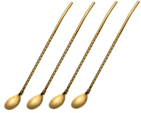ARTSEWPLY 4 piezas Cucharas Pajita de Acero Inoxidable Reutilizables Cucharas Largas para Bebidas y Helados Acabado Espejo Aptas para Café y Cócteles