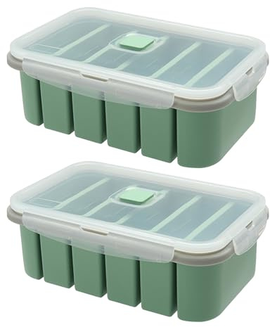 Bcuuozeeing Juego de 2 moldes de silicona para congelar sopa, con tapa, 6 agujeros, recipiente para alimentos, molde extra grande para sopa, caldo, salsa, cubitos de hielo, cubitos de hielo o