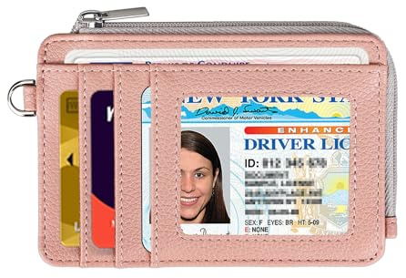 Teskyer Kartenetui Damen, RFID-Schutz, Slim Wallet mit Münzfach, Karten Portemonnaie, Minimalistischer, mit Reißverschluss, Fasst bis zu 8 Karten, Rotgold