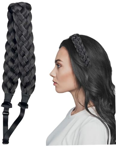 Diadema trenzada de 5 hebras de pelo sintético, diadema trenzada con elástico ajustable, banda para el cabello gruesa y ancha, postizo para niñas estilo 1