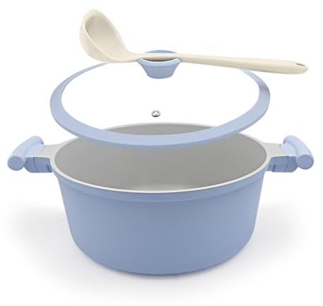 AIKENBBKK Kochtopf 24cm mit Deckel, 5L Antihaft Aluminium Schmortopf- Blau | mit Keramik-Beschichtung, kühl Bleibender Griff, für Alle Herdarten Geeignet