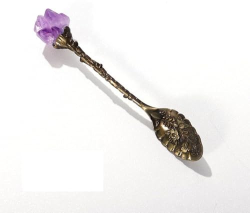 1Pc Bronze and Purple Crystal Alloy Coffee Spoons Decorative Tea Spoon, Crystal Alloy,Vintage Carved,Dessert Spoon Ice Cream Spoons Teaspoons (A,Brass)