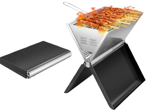 Barbacoa plegable portátil para exteriores, 34 × 25 cm, formato cuaderno, barbacoa de carbón para camping, barbacoa ligera para cocinar al aire libre, hoguera, patio y jardín