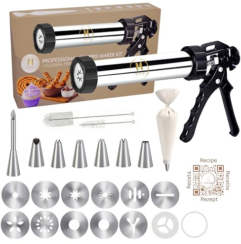 Churros Maker Set 304 Edelstahl mit Spritzbeutel, Online-Rezept & Bürsten