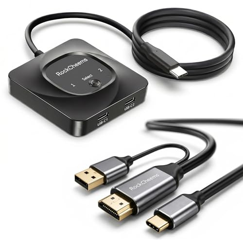 RockCheems Switch KVM USB-C: utilizza Apple Studio Display/XDR con PS5, Switch, Mac (5K a 120Hz/6K a 60Hz) e PC Windows (4K a 60Hz), HDMI a USB-C Bridge, supporta fotocamera/microfono/audio/PD, LG