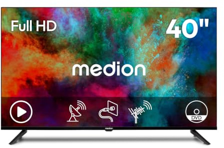 MEDION 100,3 cm (40 Zoll) Full HD Fernseher (integrierter DVD-Player, Triple Tuner Receiver DVB-T2 DVB-C DVB-S2, 2 x HDMI, USB, Sleeptimer, Mediaplayer, VESA, CI+, MD 840003)