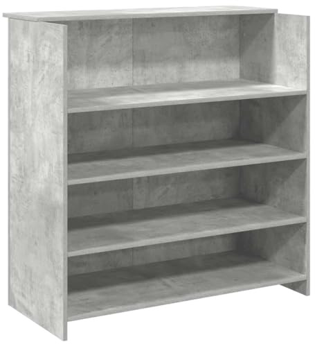 QJBSAVVA Bancone da ricevimento, grigio cemento, 100 x 50 x 103,5 cm, moderno bancone in legno con spazio e ripiani, bancone da reception per ufficio, hotel, studi di cosmetici e negozi