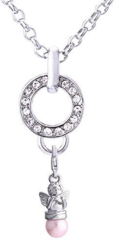Morella Edelstahl Charms Halskette 70 cm mit Charms Anhänger Schutzengel in Samtbeutel