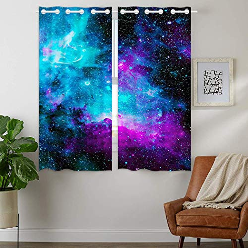 YISUMEI - Vorhang Blcikdicht - Nebel Galaxy Blue - 160 x 110 cm 2er Set Gardinen mit Ösen für Schlafzimmer Wohnzimmer