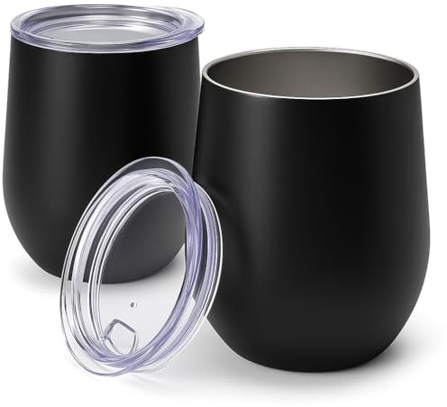 Snute Double-Wall Insulated Whiskey Glass - 12 oz Stemless Nosing Stainless Steel Whisky Glass - Perfect for Bourbon and Whisky Lovers (Black - Pack of 2)