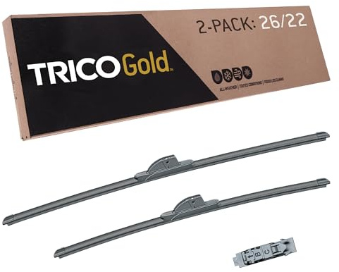 TRICO Gold 26 + 22 Premium Automotive Replacement Windshield Wiper Blades (Set of 2), Passenger and Driver Side All-Weather Beam Wiper Blades for Select Vehicle Models