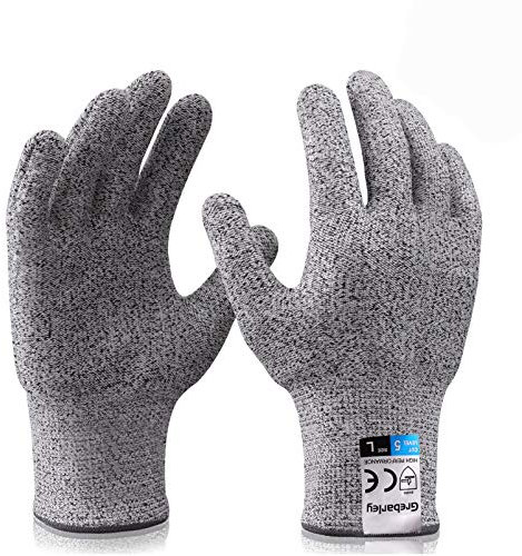 Grebarley Guanti Antitaglio,Guanti da Cucina Protezione Livello di Sicurezza 5,Guanti da Lavoro Sicurezza per Cucina/Esterno/Esplora,Grigio 1 Paio