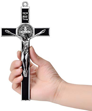 Wellcho Black Enamel Crucifix Wall Cross -Saint Benedict Metal Wall Art-7 Inch Cross Give Blessing and The Spiritual Sacred:Faith Gift for your Acquaintances