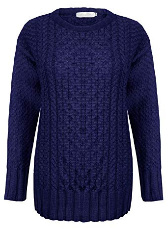 New Ladies Women Knitted Cable Knit Warm Chunky Sweater Formal Everyday Casual Long Sleeves Jumper Pullover Crew Neck Top[Navy,ML]