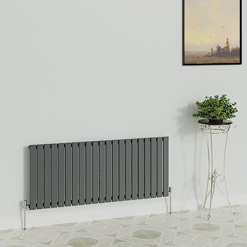 WarmeHaus Horizontal 600x1428mm Flat Panel Column Designer Radiator Anthracite Single Radiators Central Heating for Bathroom Bedroom Kitchen Hallway Living Room