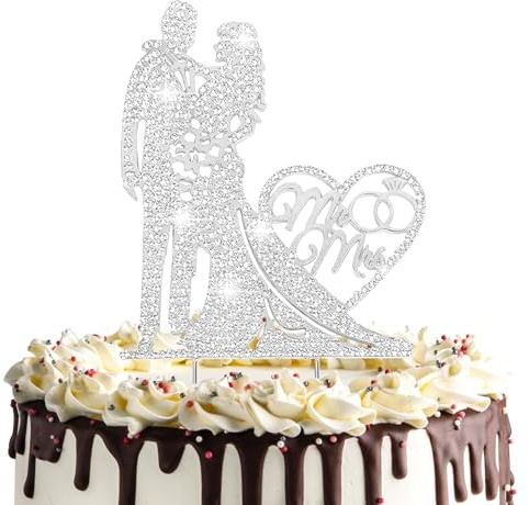 Mr & Mrs Cake Topper Hochzeit - Personalisiert mit Strass, Silber Torten Topper Hochzeitstorte Deko