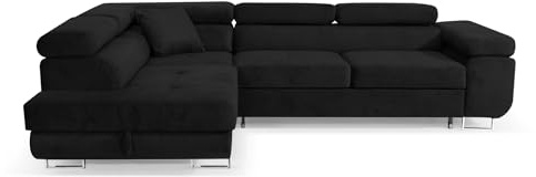 SOFILAND Ecksofa Aller L-Form mit Schlaffunktion und Bettkasten in Jasmine, Links Ottomane (Schwarz)