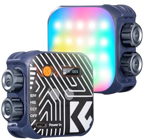 K&F CONCEPT 60 LED RGB Videolicht, 360° Vollfarbige Tragbare Fotoleuchte, 2500K-9900K CRI 96+, mit 21 Lichteffekten, Mini Kamera Licht mit 2000mAh Akku für Vlogging, Selfie, Fotografieren,blau