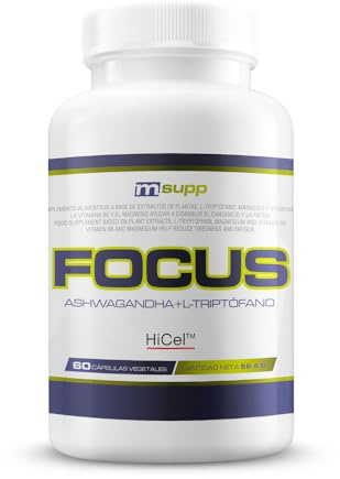 MASmusculo - Focus con Ashwagandha y L-Triptófano - 60 Cápsulas Vegetales - Bienestar Mental y Físico - Alivia Estrés - Funcionamiento Normal Sistema Nervioso - Disminuye Cansancio y Fatiga