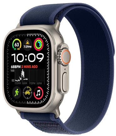 Apple Watch Ultra 2 GPS + Cellular 49mm Smartwatch, Sports Watch with Natural Rugged Titanium Case with Blue Trail Loop - M/L. Fitness Tracker, Precision GPS, Extra-Long Battery Life, Carbon Neutral